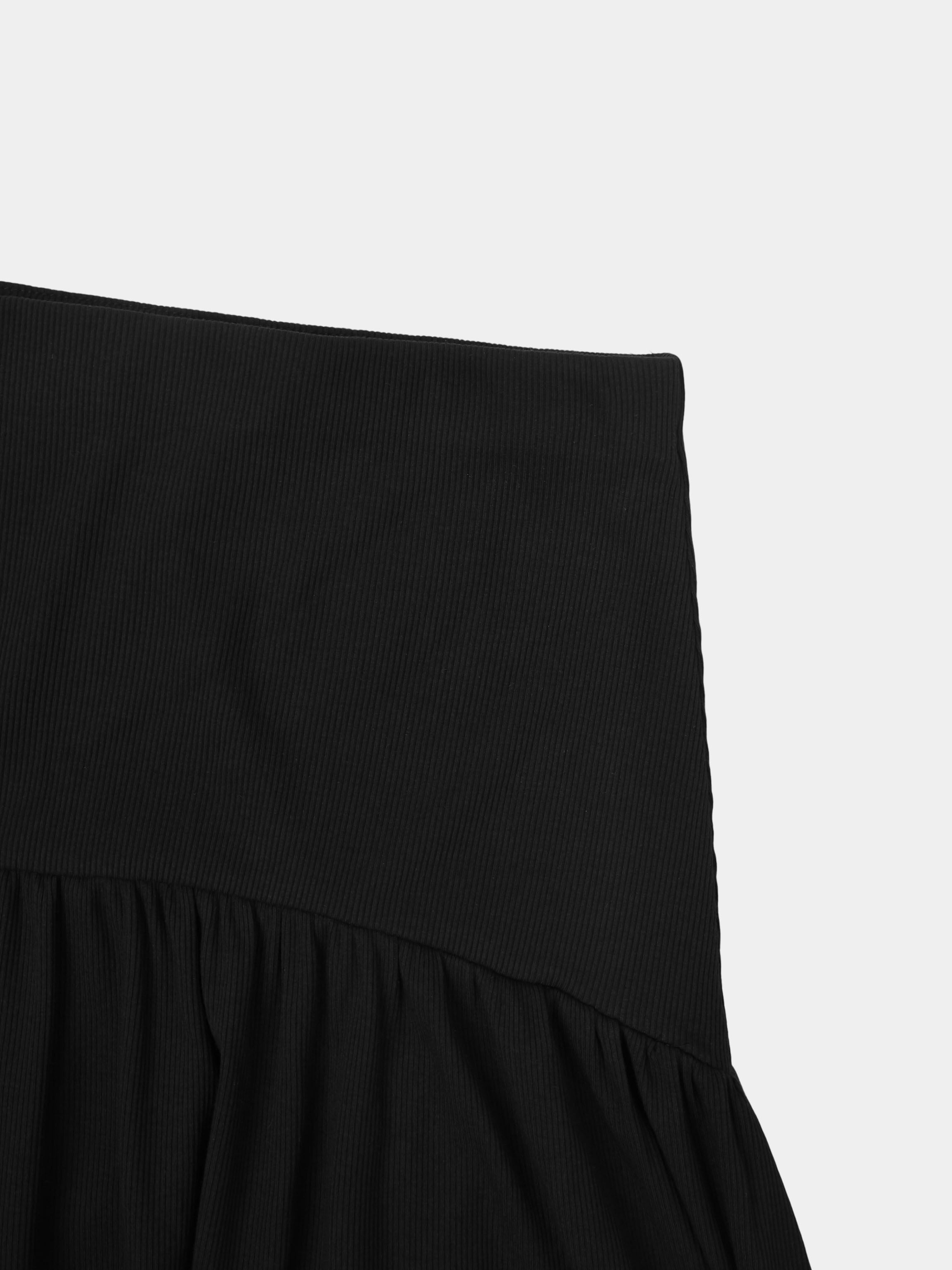 T-Shirt Ribbed Yoke Skirt-Black