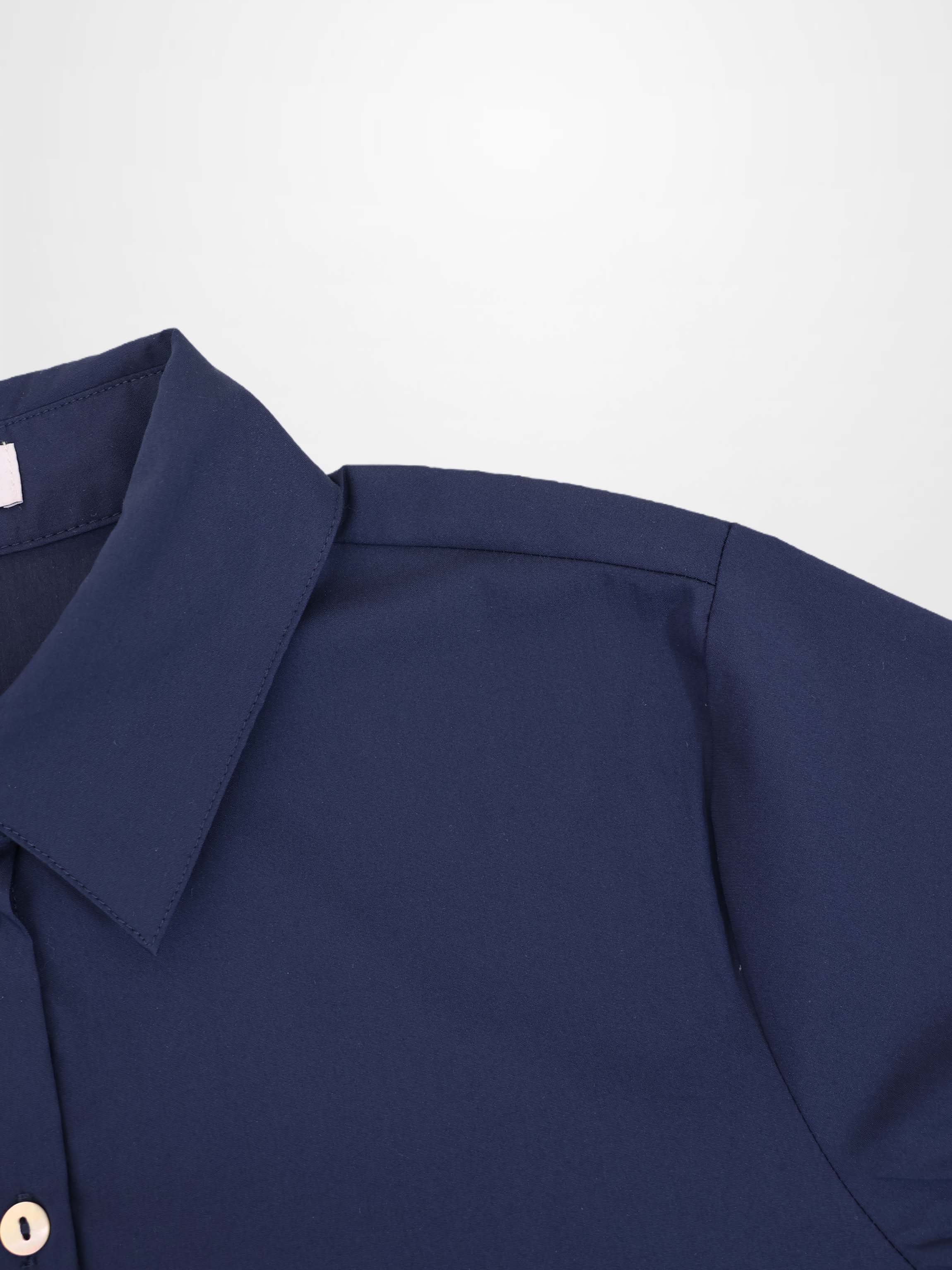 Cotton Button Down Blouse-Navy