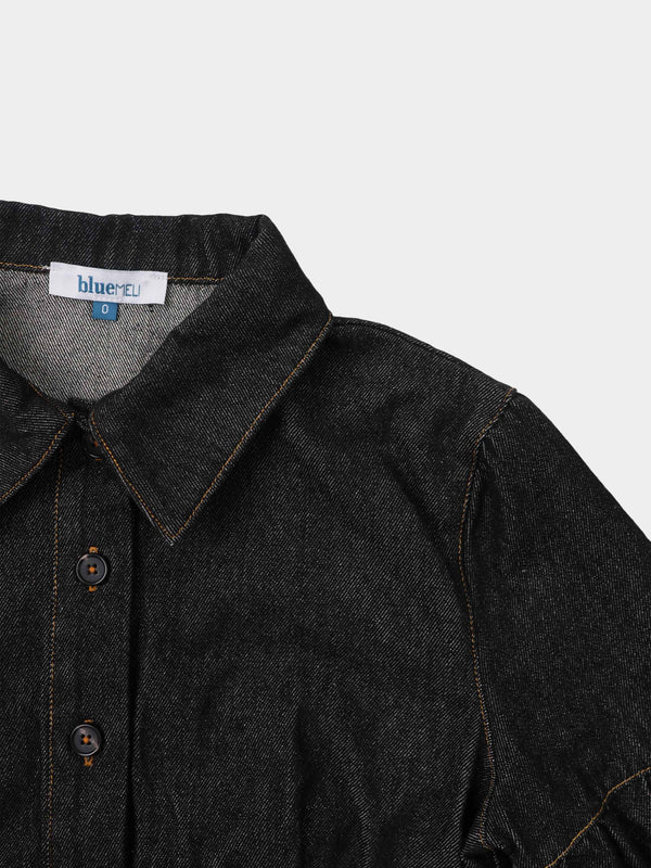 High Waisted Denim Dress - Black