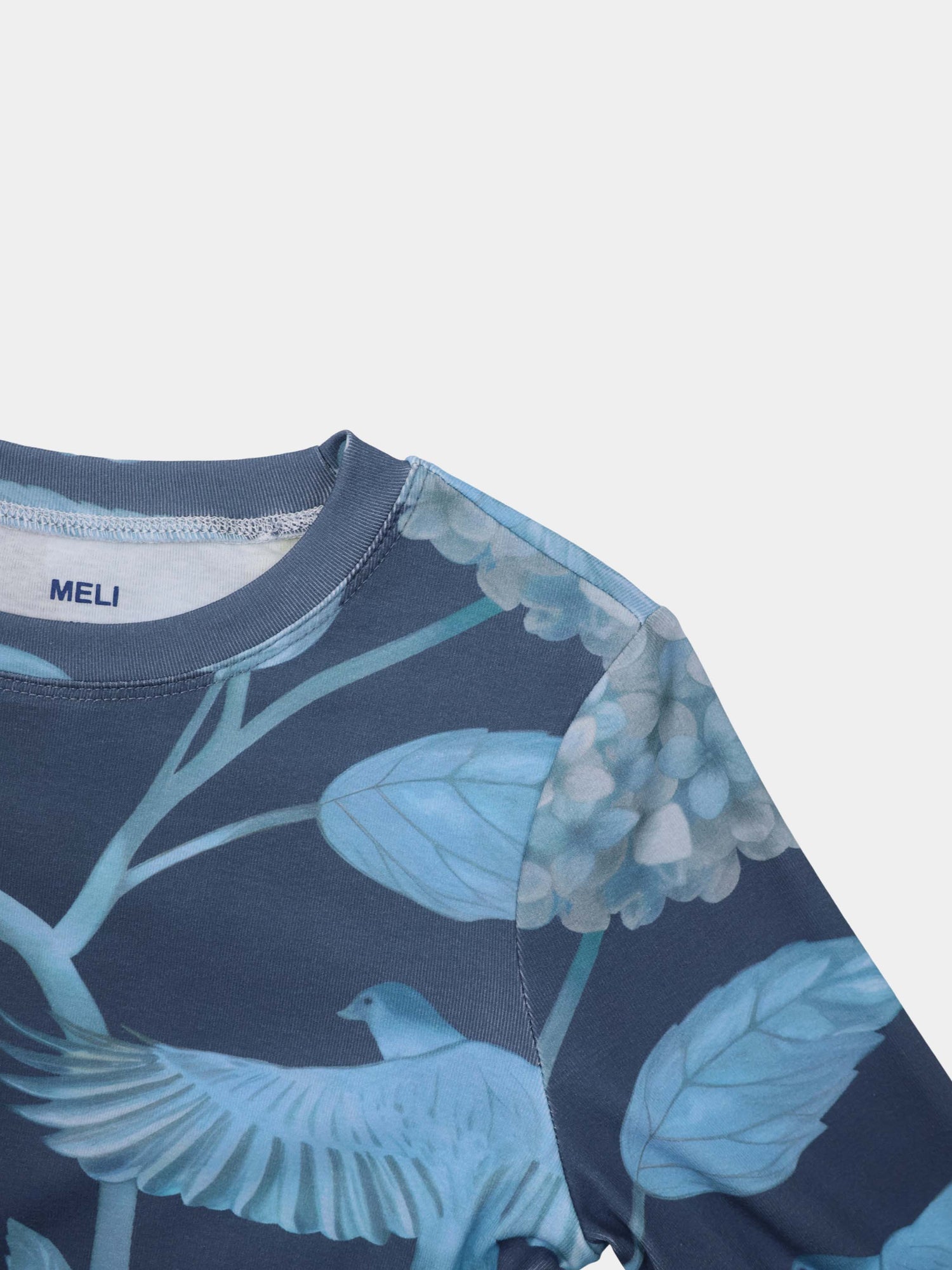 Basic Printed T-shirt-Light Blue Flowers