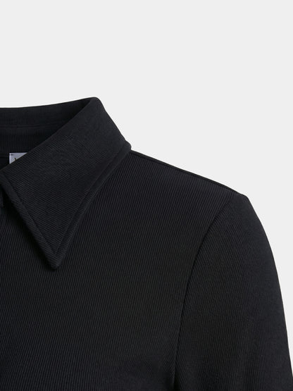Button Down Ribbed Maxi Dress-Black