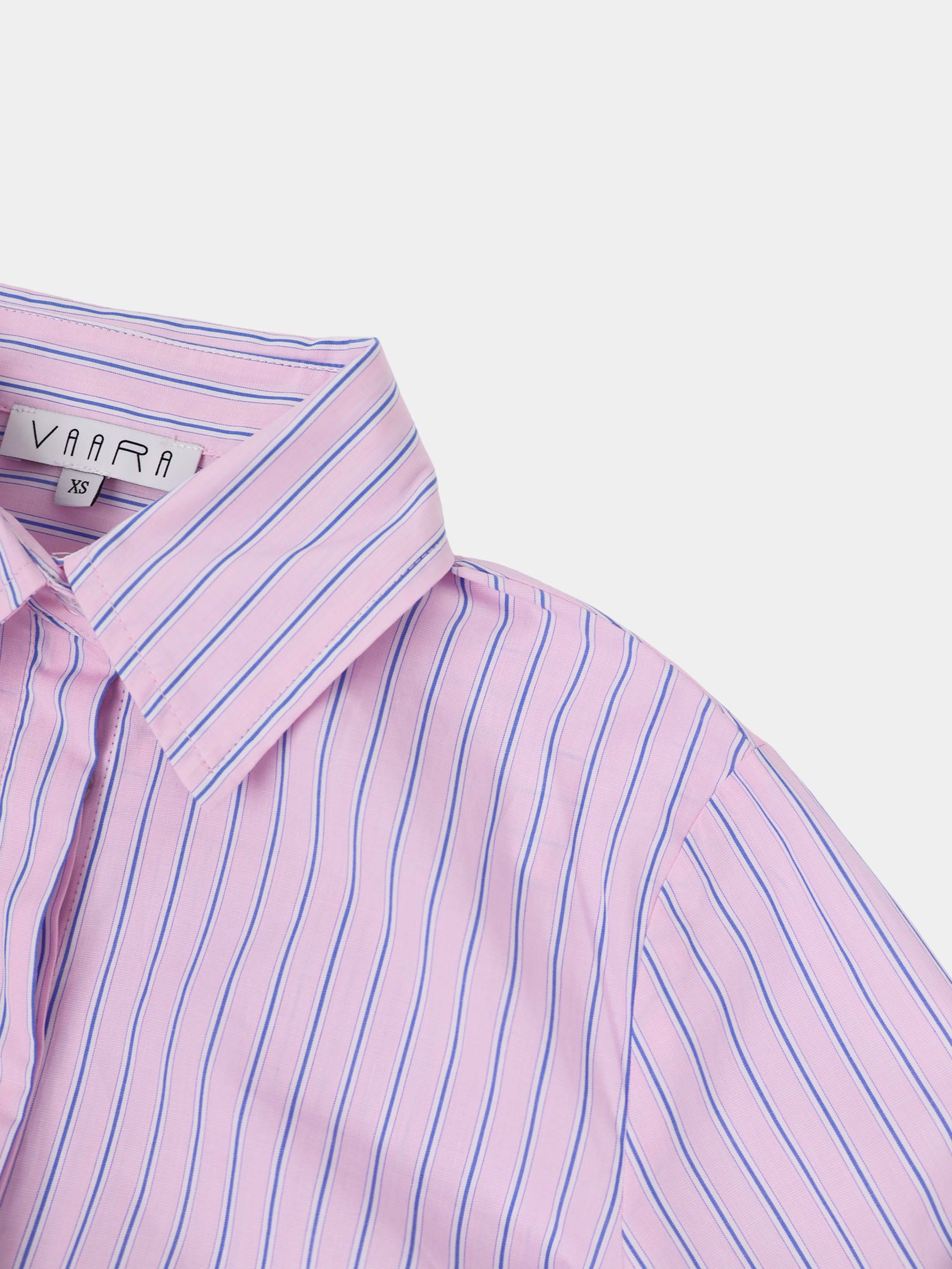 Pinstripe Tie Front Shirtdress-Pink Stripe