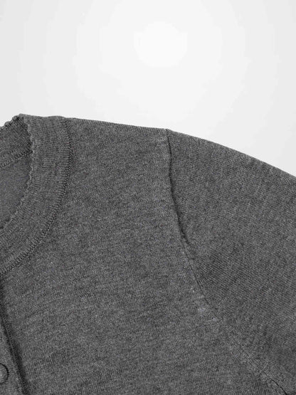 Trim Detail Crew Crop Cardigan-Heathered Grey