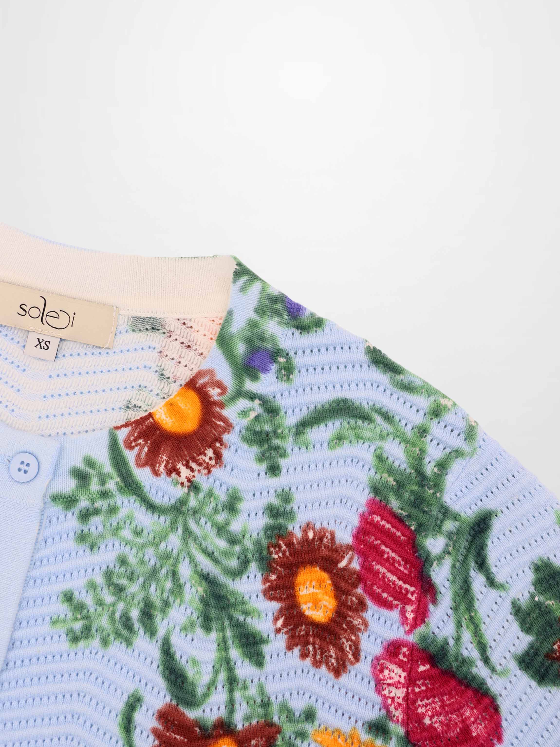 Printed Wave Cardigan-Light Blue Floral