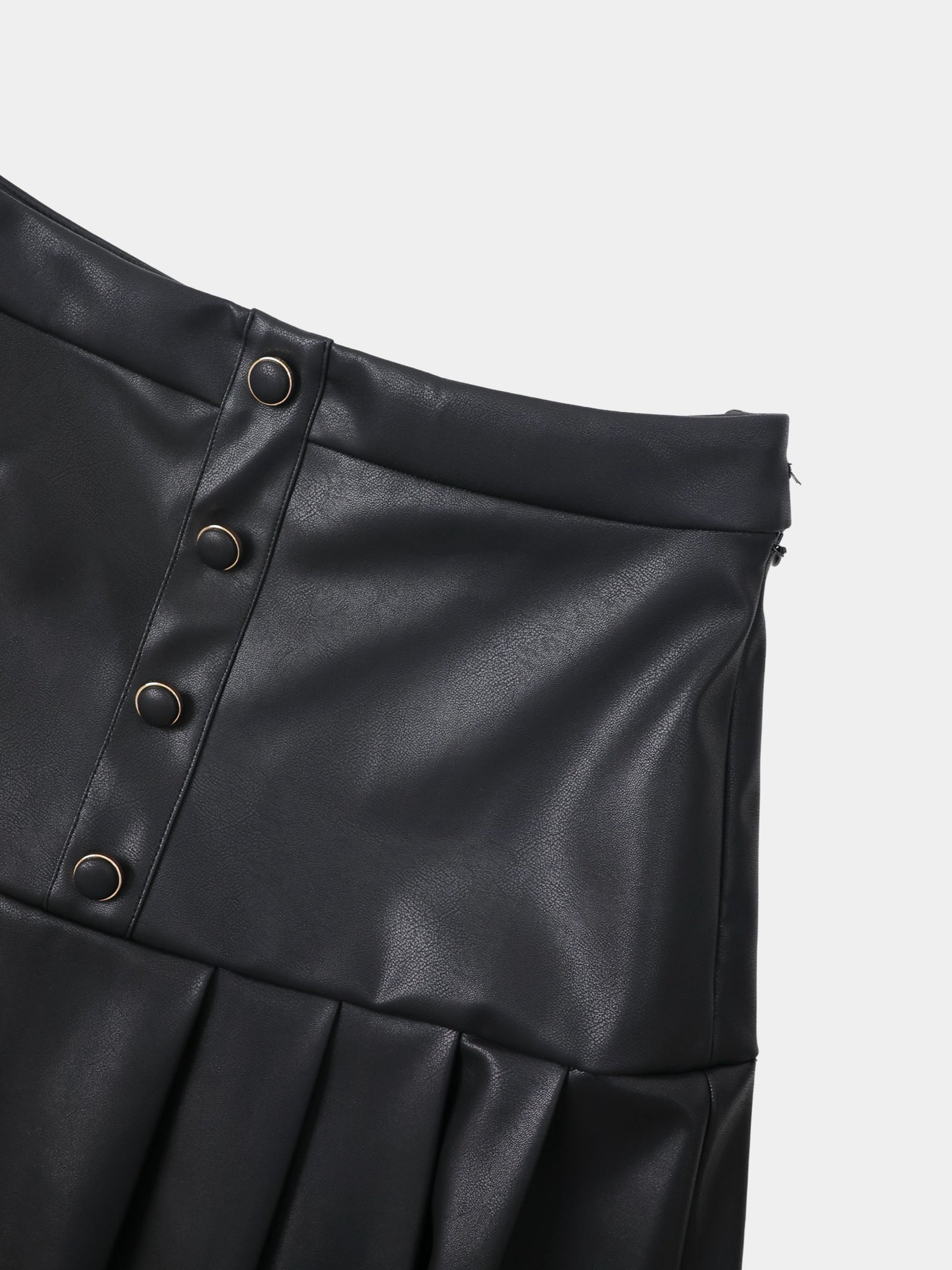 Yoke Faux Leather Pleat Skirt - Black