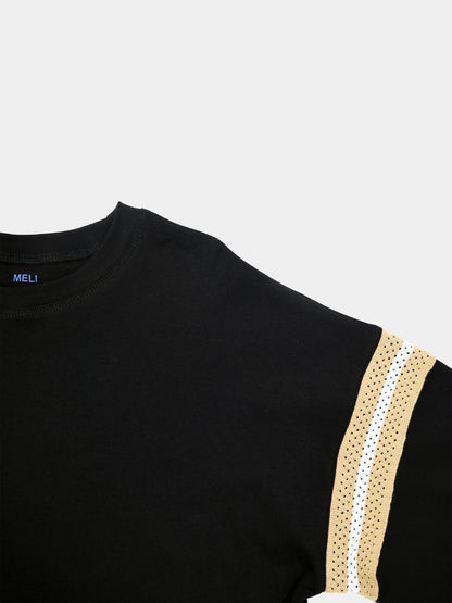 Crochet Stripe Boxy Tee-Black/Tan/White