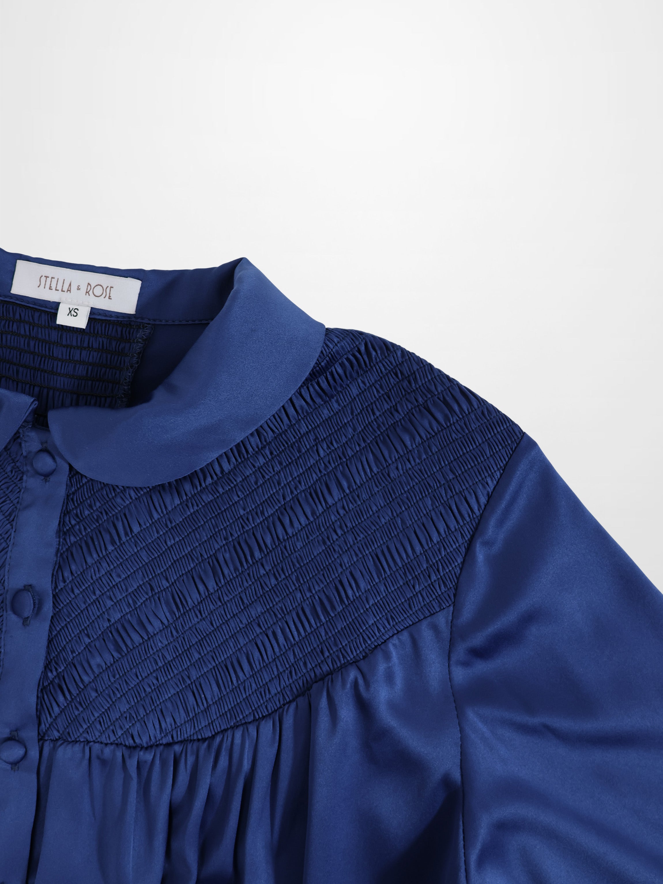 Faux Satin Micro Stitch Blouse-Navy