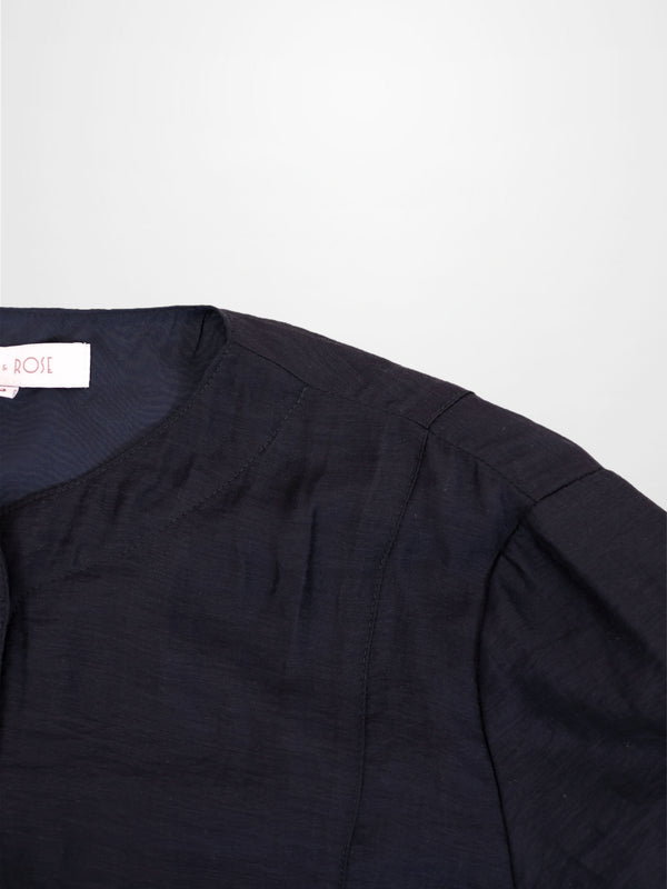 High V Neck Blouse-Navy
