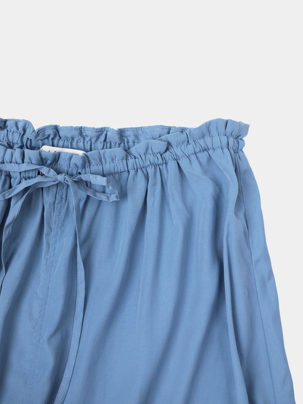 DRAWSTRING RUFFLE SKIRT-DUSTY BLUE