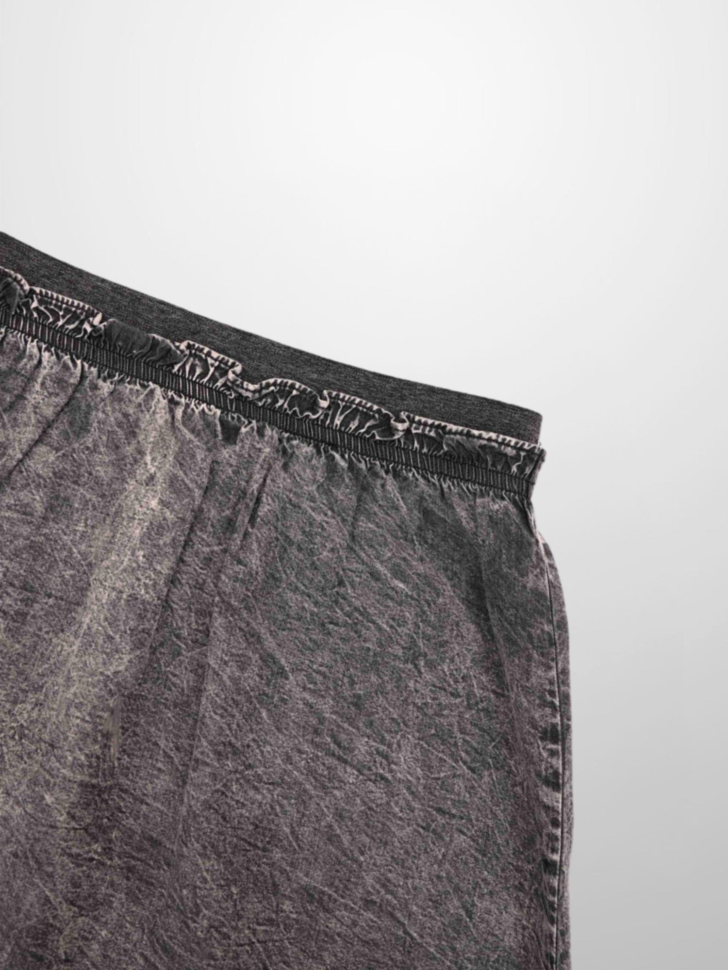 Elastic Ruffle Waist Denim Skirt-Black Wash