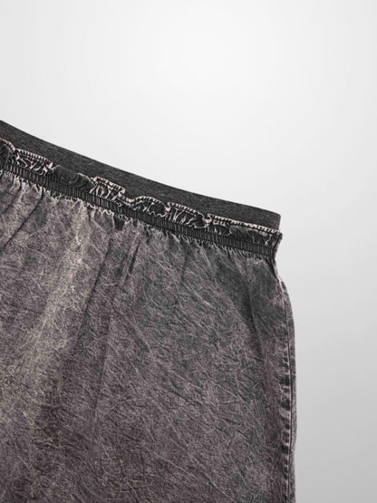 Elastic Ruffle Waist Denim Skirt-Black Wash