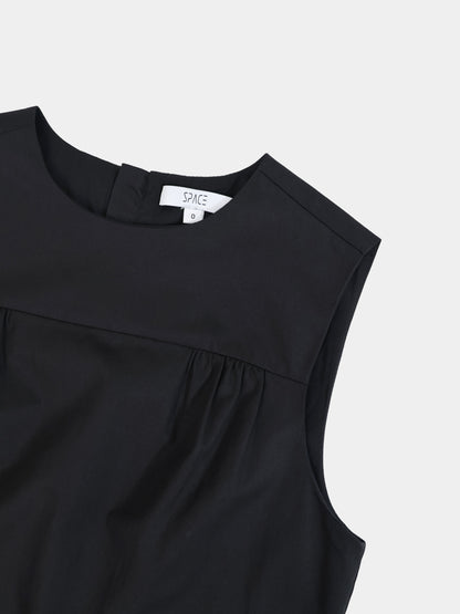 V Gathered Waist Jumper-Black