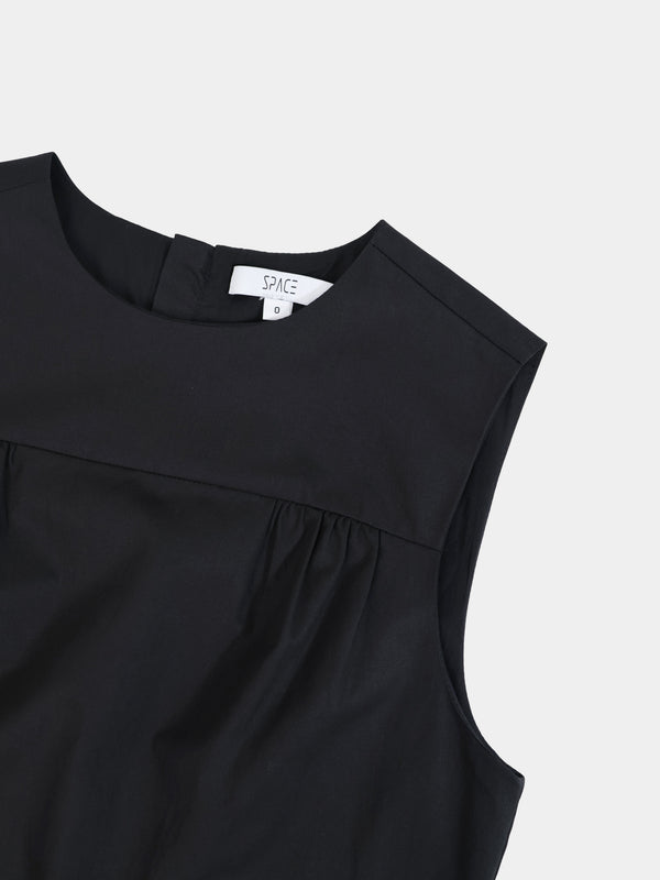 V Gathered Waist Jumper-Black