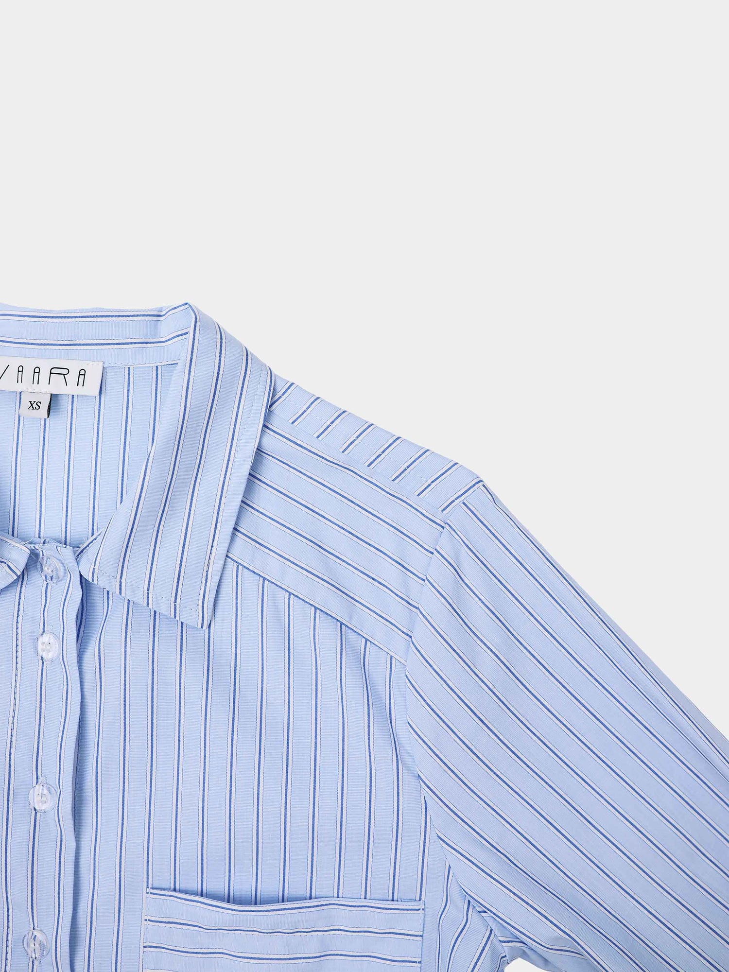 Crop Pinstripe Blouse-Blue/White