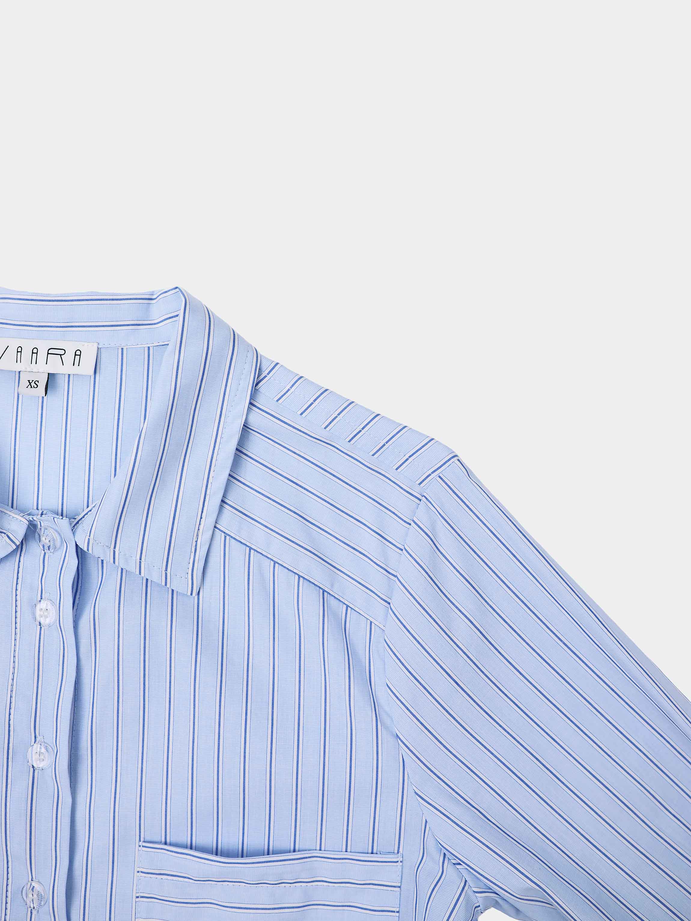 Crop Pinstripe Blouse-Blue/White