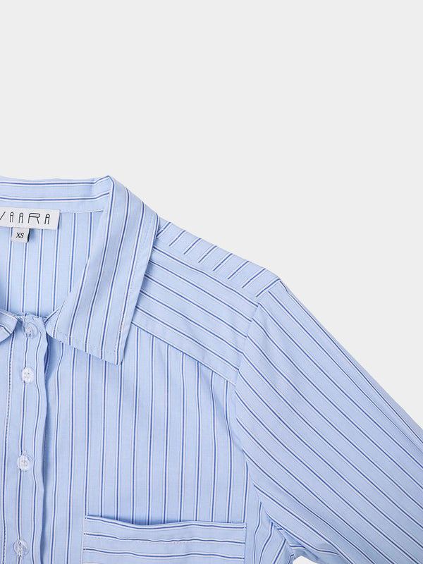 Crop Pinstripe Blouse-Blue/White