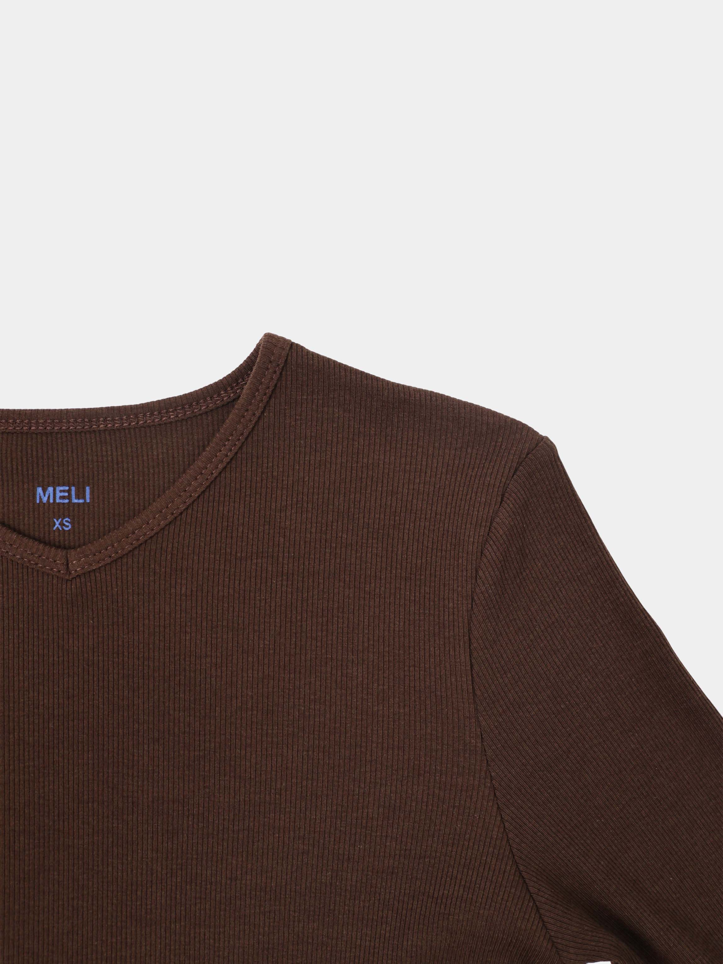 Soft Ribbed High V Tee-Chocolate Brown