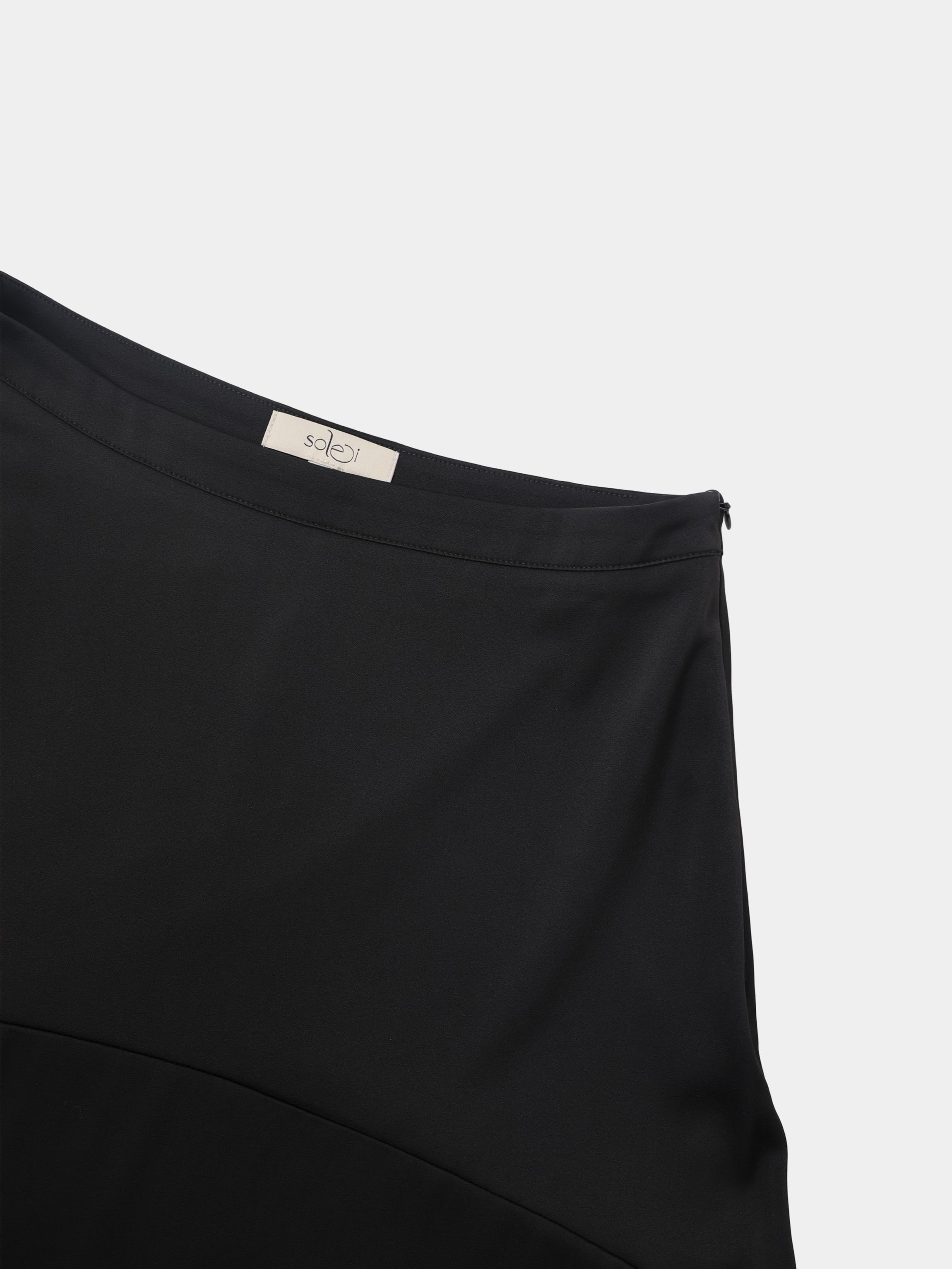 Curved Yoke Faux Satin Skirt - Black
