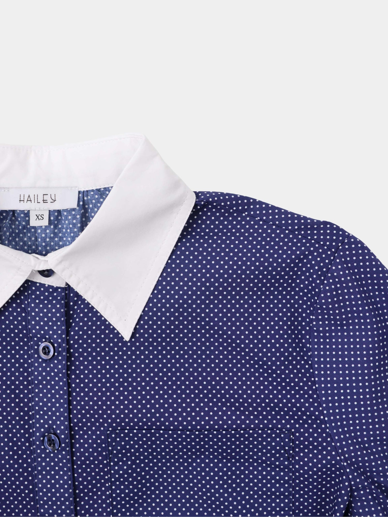 White Collar Mini Dot Shirt-Navy/White
