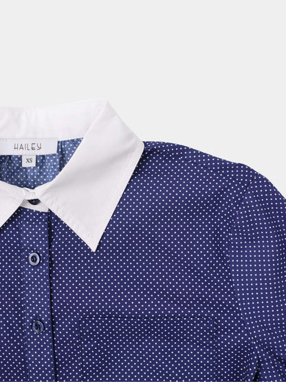 White Collar Mini Dot Shirt-Navy/White