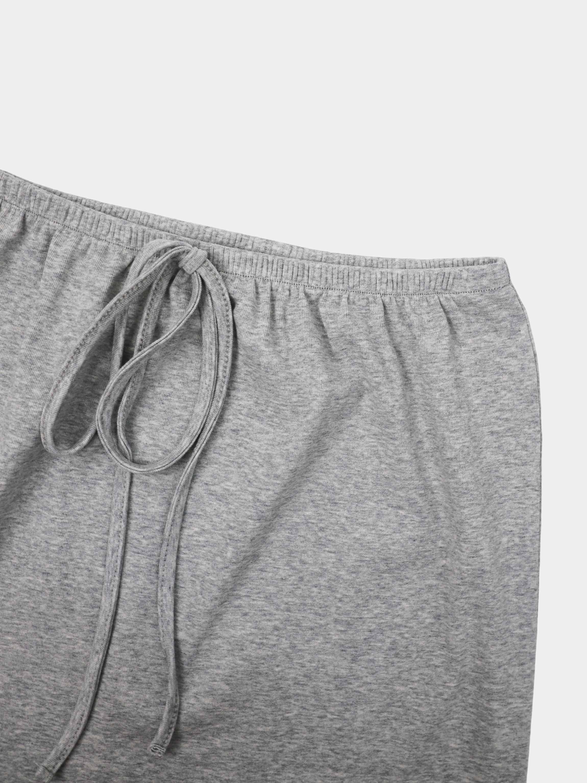 Straight Maxi Drawstring T-Shirt Skirt-Grey
