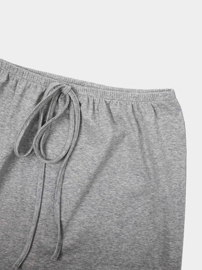 Straight Maxi Drawstring T-Shirt Skirt-Grey