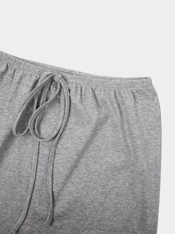 Straight Maxi Drawstring T-Shirt Skirt-Grey