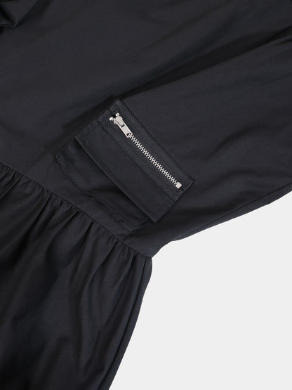 V Gathered Waist Jumper-Black