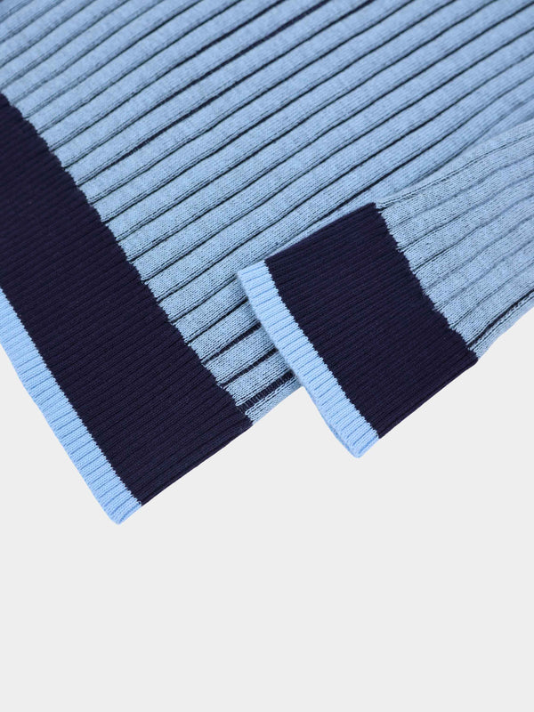 Two Tone Ribbed Polo Sweater-Blue