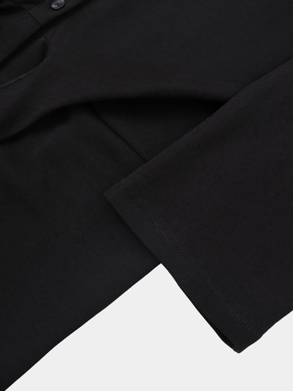 Waist Tie Button Down T-Shirt Dress-Black