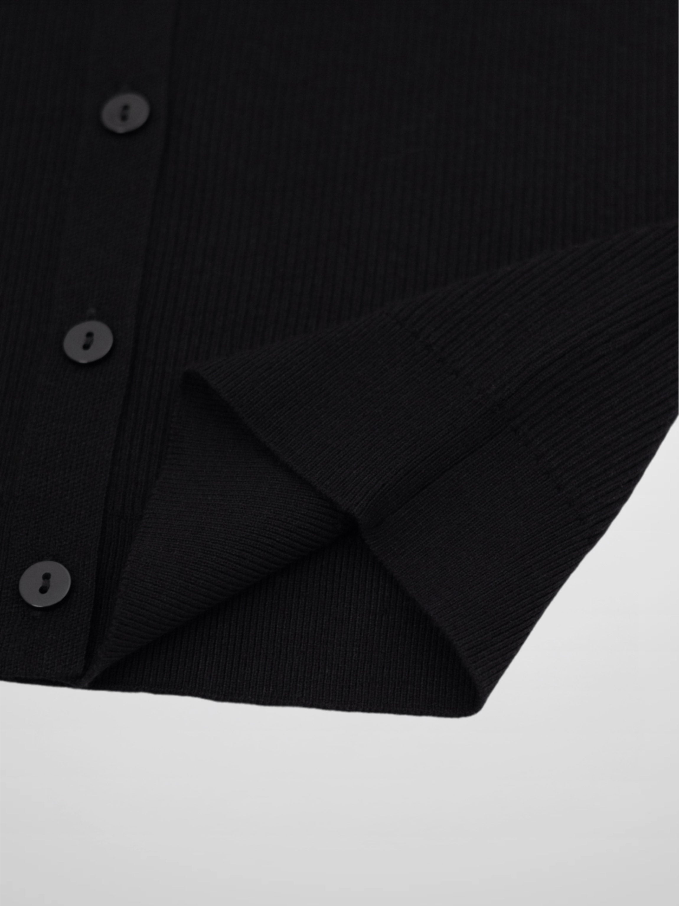 Ribbed Crew Neck Cardigan-Black