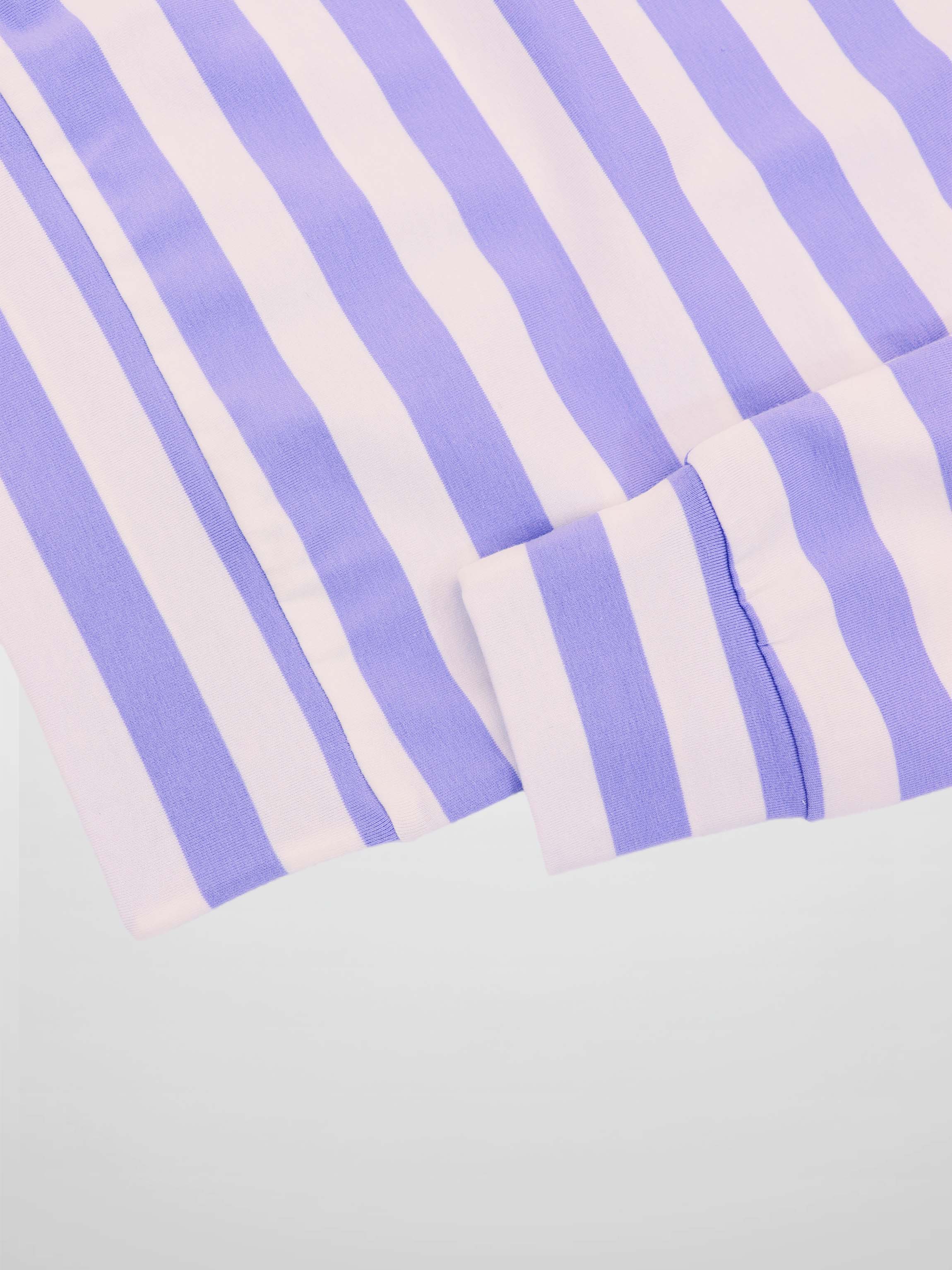 Striped Collar Bomber Tee-Lavender/White