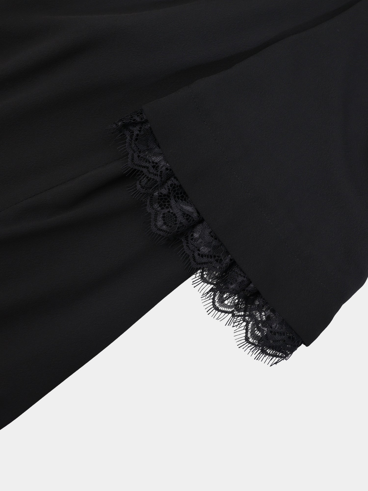 Lace Trim Crepe Dress-Black