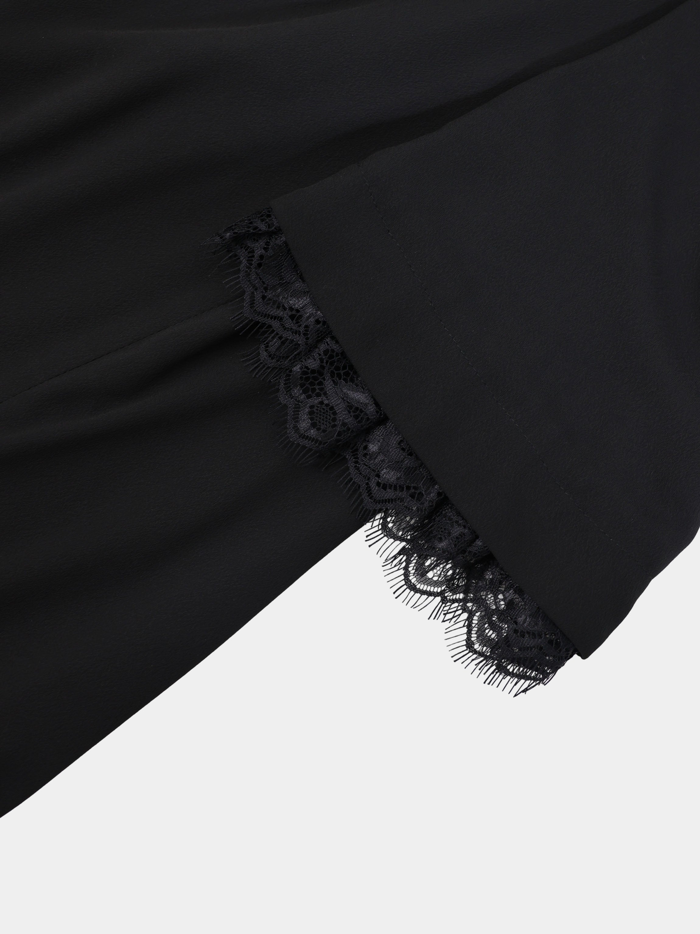 Lace Trim Crepe Dress-Black