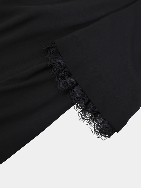 Lace Trim Crepe Dress-Black