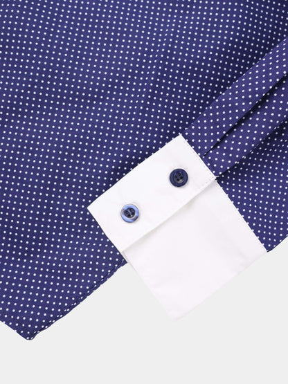White Collar Mini Dot Shirt-Navy/White