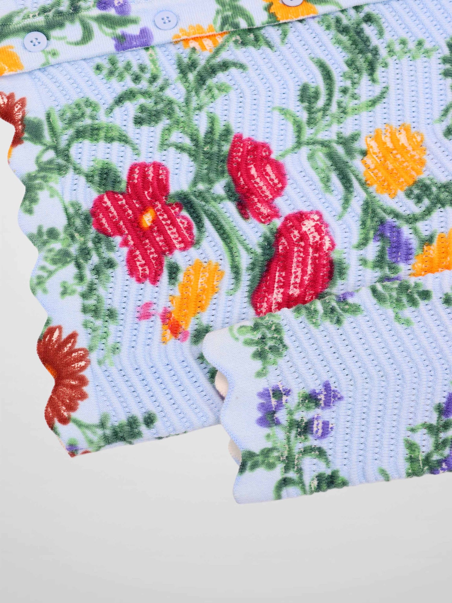 Printed Wave Cardigan-Light Blue Floral