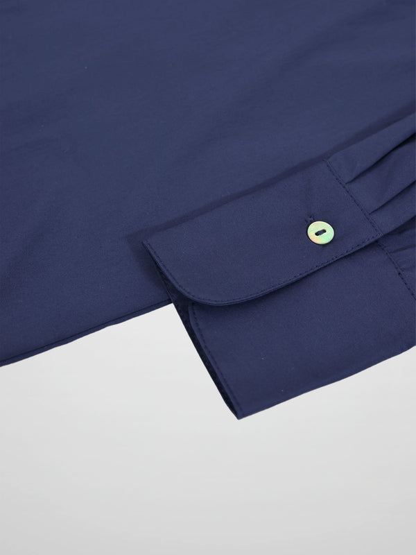 Cotton Button Down Blouse-Navy