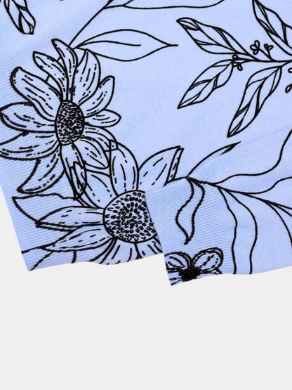 Printed High V Lightweight Sweater-Sketch Flower