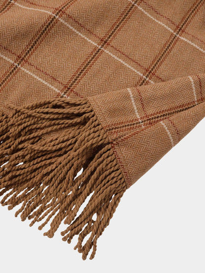 Tassel Mock Wrap Skirt - Camel Plaid