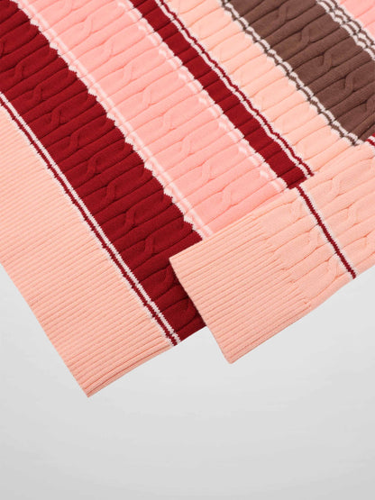 Striped Cable Sweater-Pink Stripe