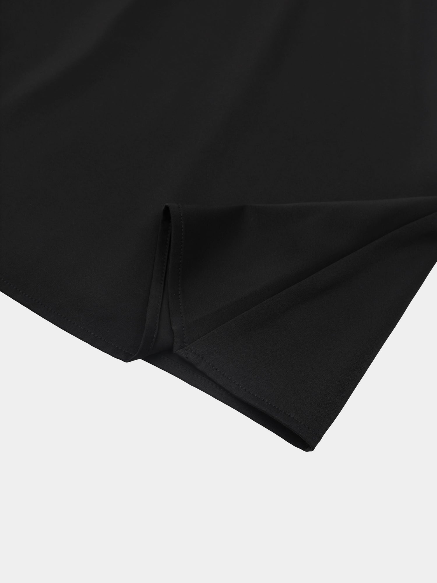 Curved Yoke Faux Satin Skirt - Black