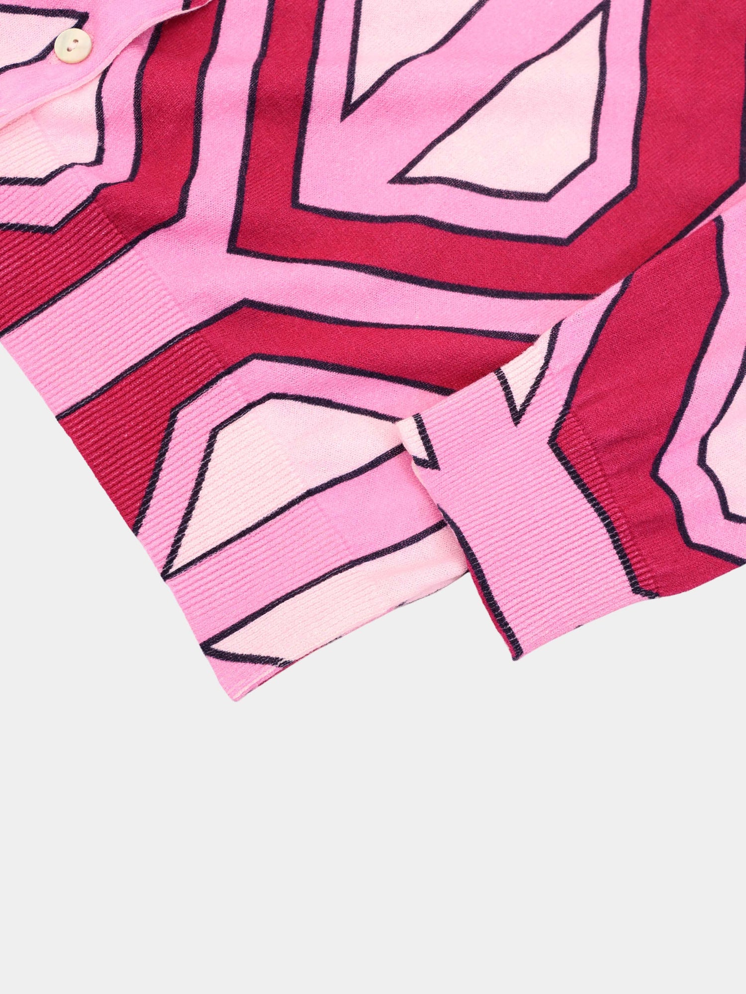 Printed Thin Button-Down Crew Cardigan-Pink Geometric