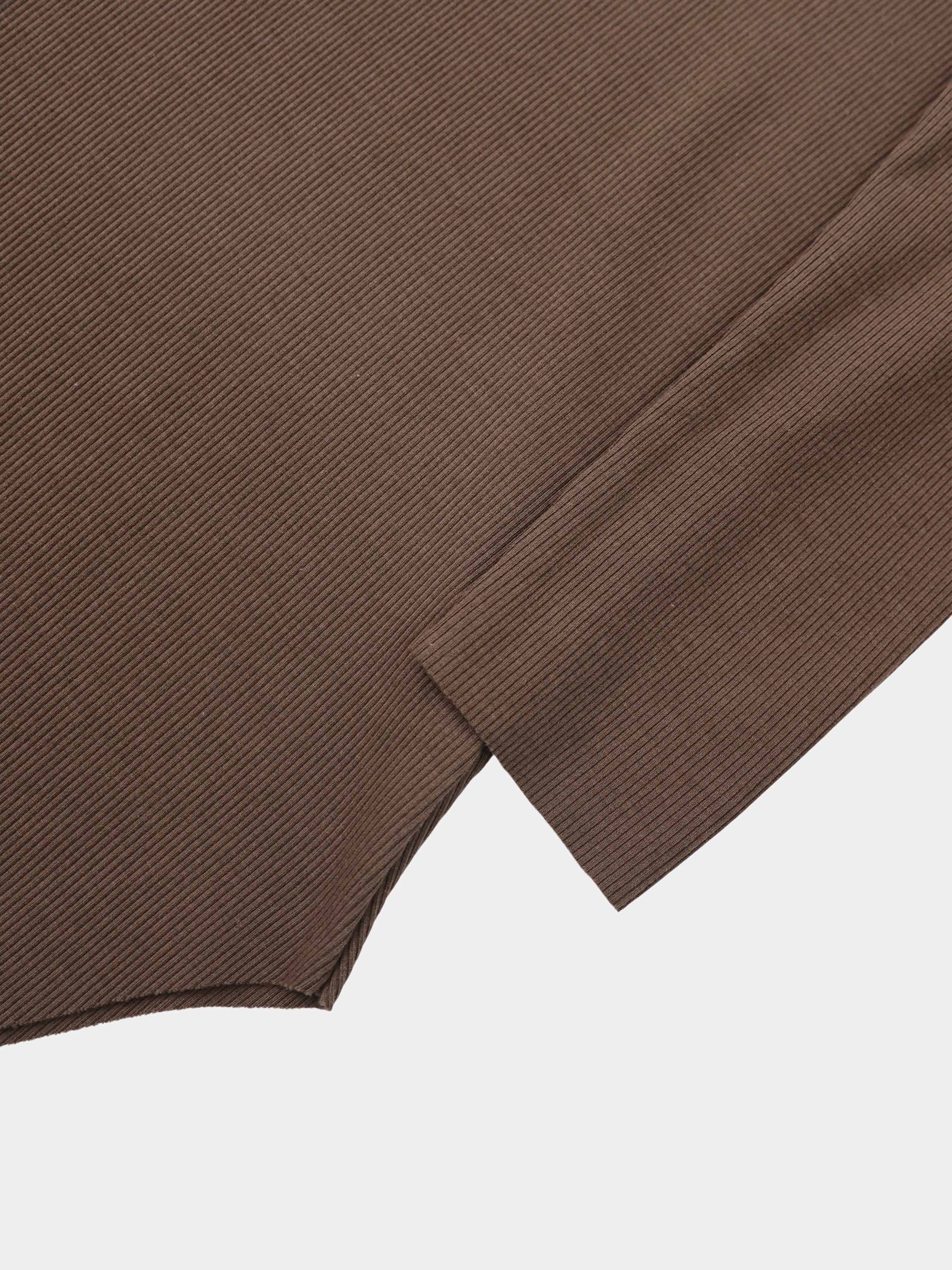 Rounded Hem Ribbed T-Shirt-Brown