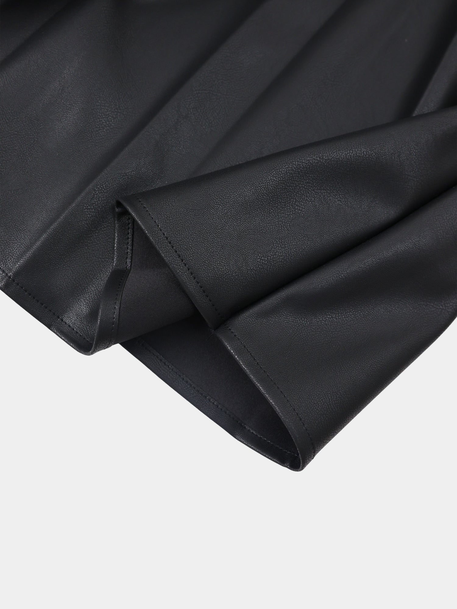 Yoke Faux Leather Pleat Skirt - Black