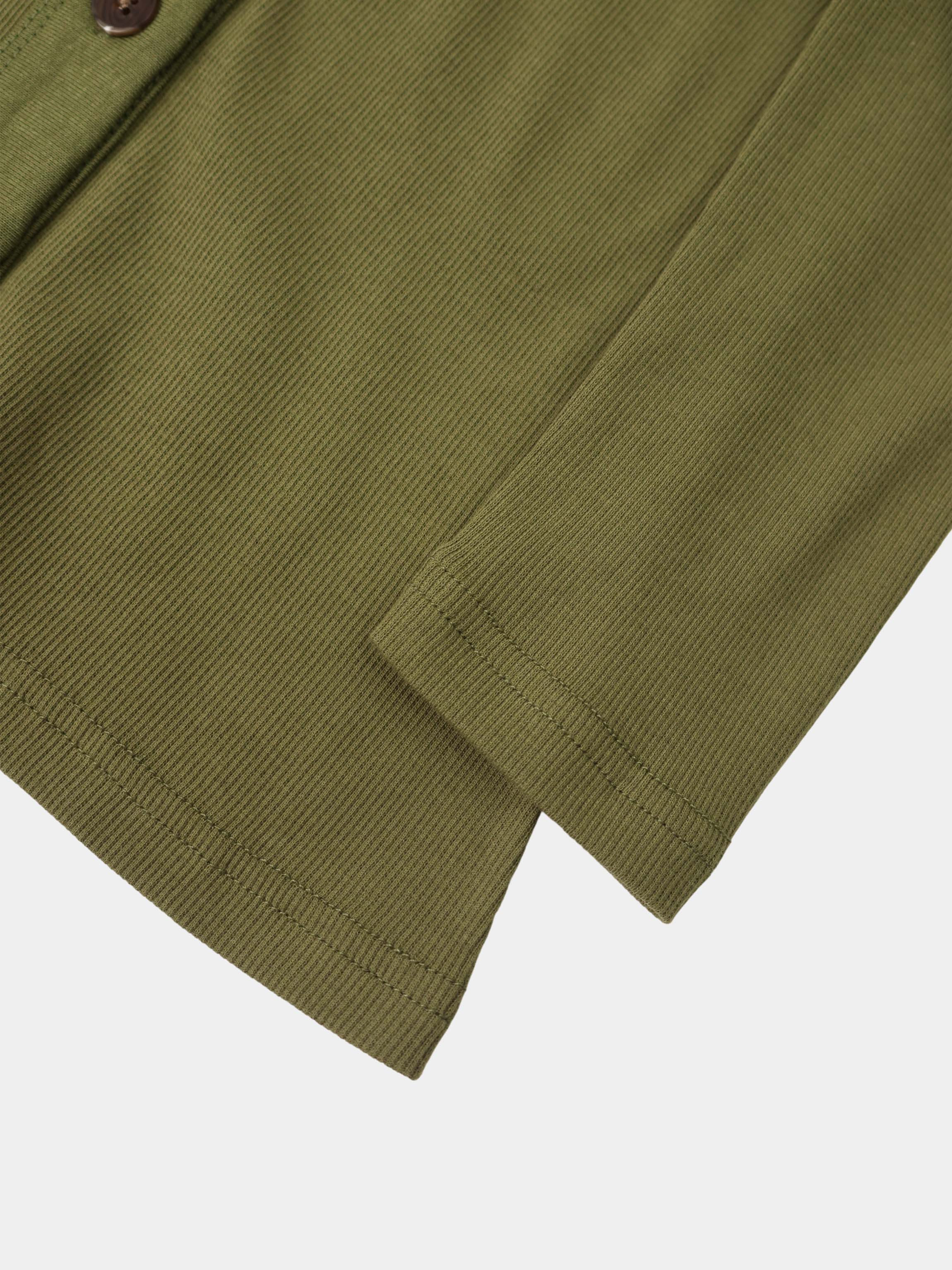 Ribbed Button Down Shirt-Olive
