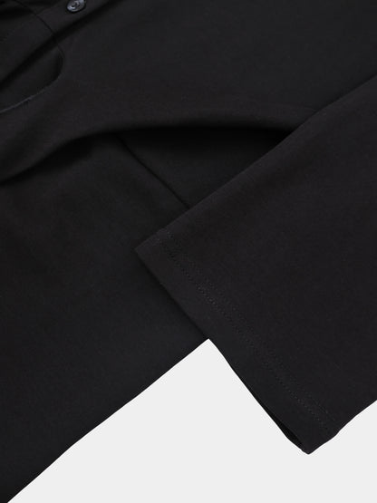 Waist Tie Button Down T-Shirt-Black