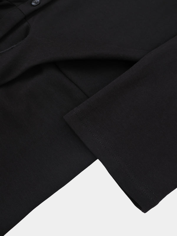 Waist Tie Button Down T-Shirt-Black