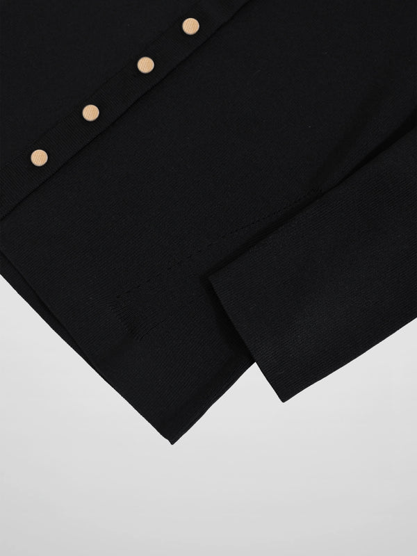Gold Button Crop Cardigan-Black