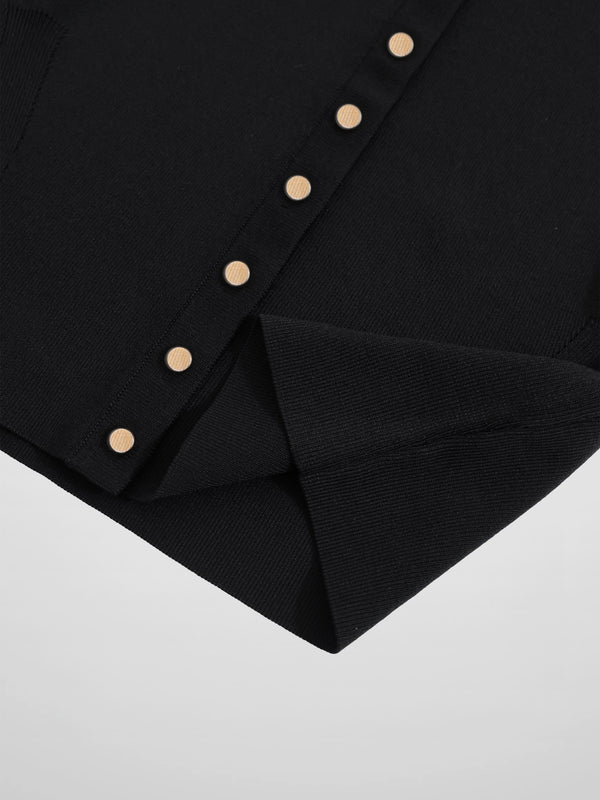 Gold Button Crop Cardigan-Black